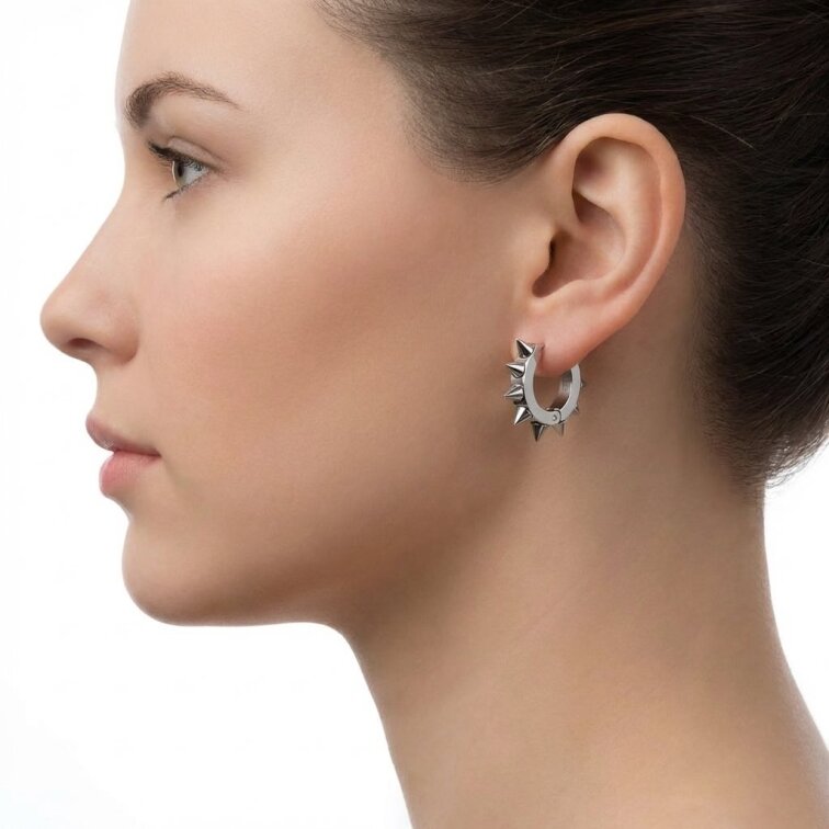 Ocelové náušnice - kroužky s ostny