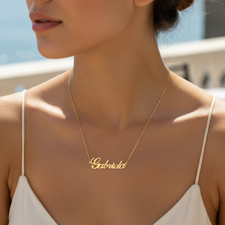 Řetízek z oceli se jménem Gabriela zlatá ocel