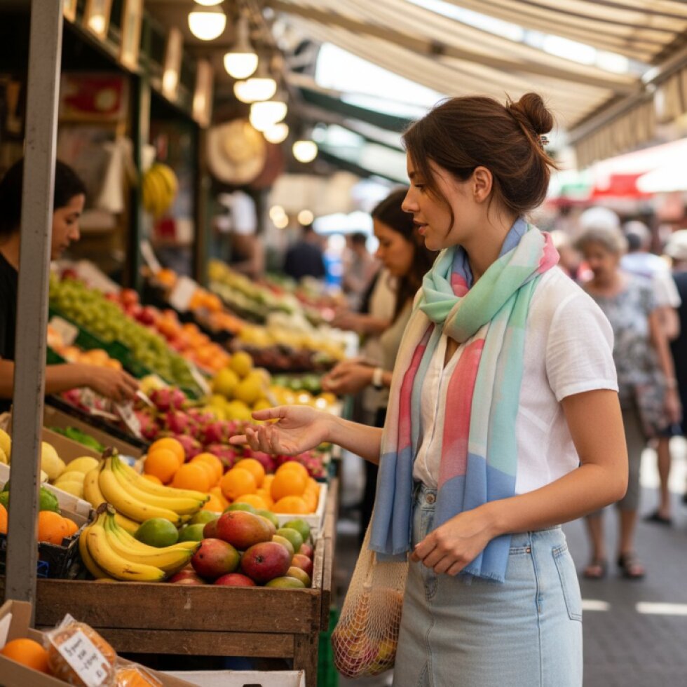 Harmonie-wa-106: Barevný šátek 180x86 s Vzorem, Bavlna a Viskóza