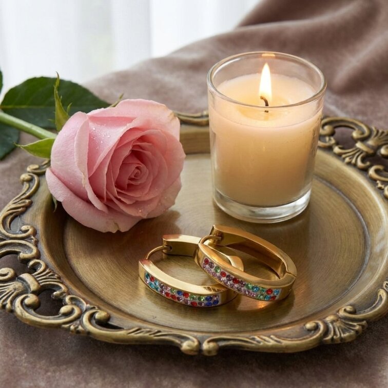 Luxusní ocelové náušnice GOLD s krystaly - elegantní a odolné