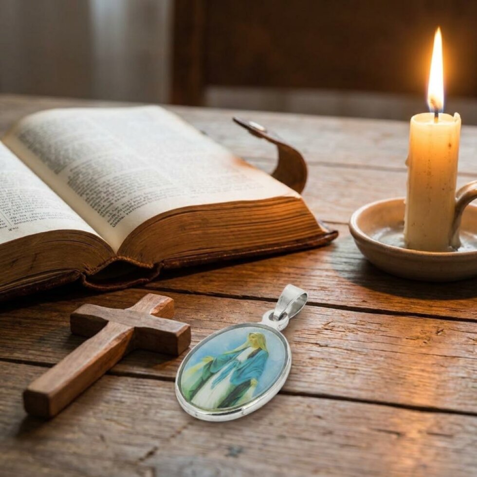 Přívěsek Madonka 12 - Chirurgická ocel, Panna Marie, Stříbrný