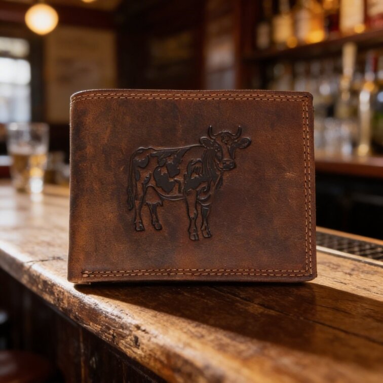 Pánská kožená peněženka hnědá s motivem Kravičky