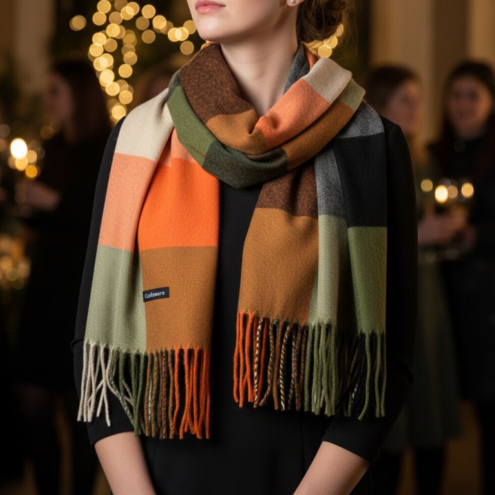 Kašmírová dámská kostkovaná šála 180 x 65 cm