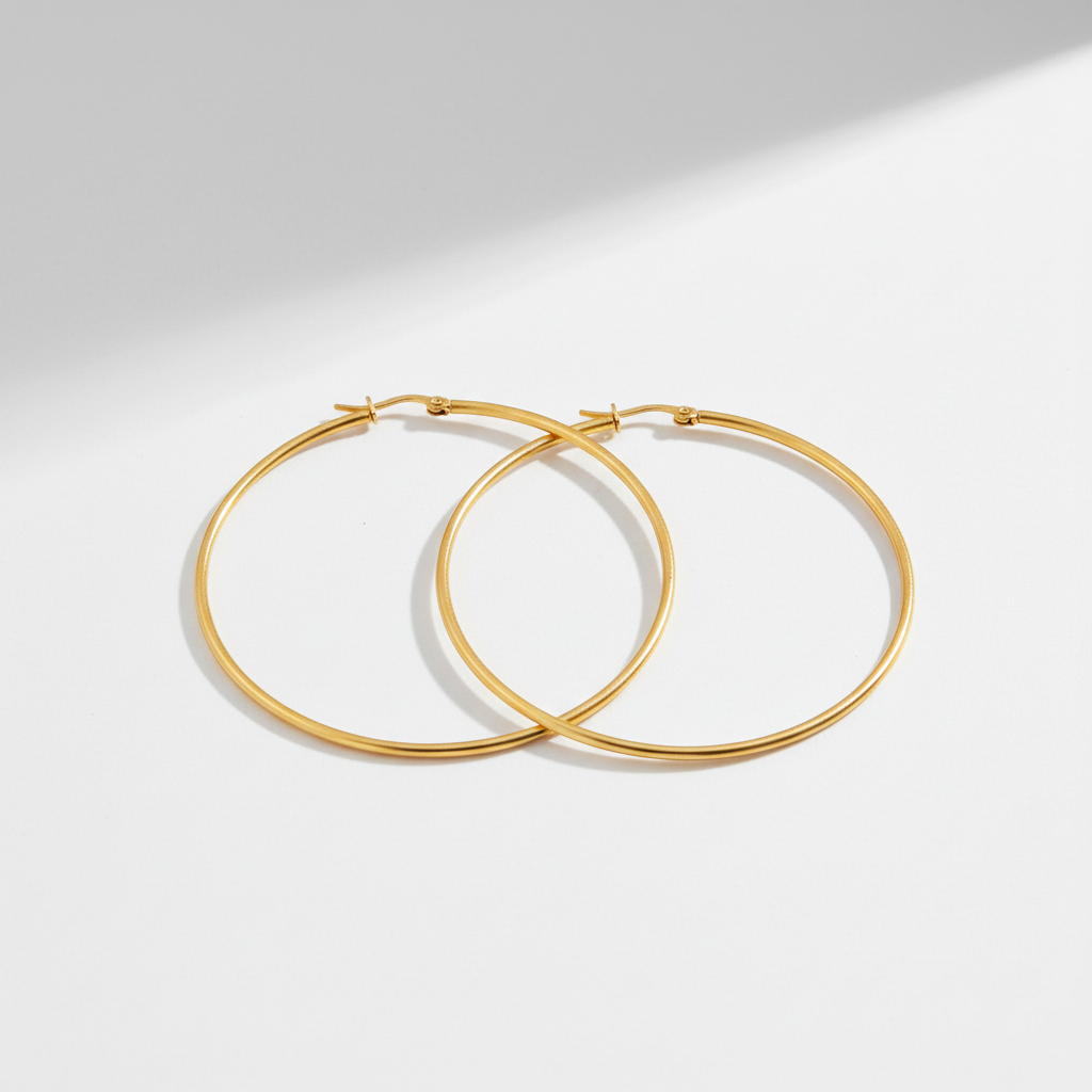 Náušnice ocelové kruhy zlaté 6,5 cm