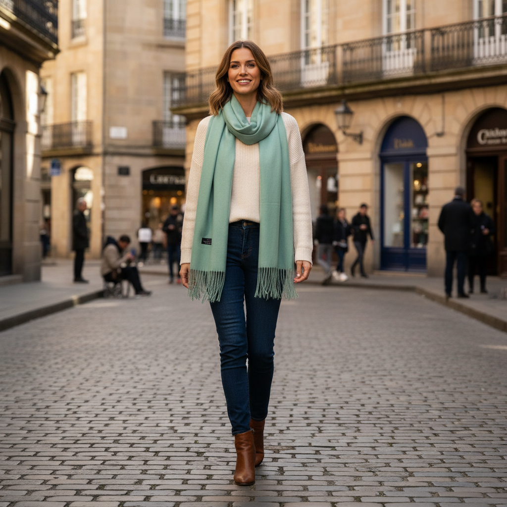 Dámská kašmírová šála zelená 180 x 67 cm