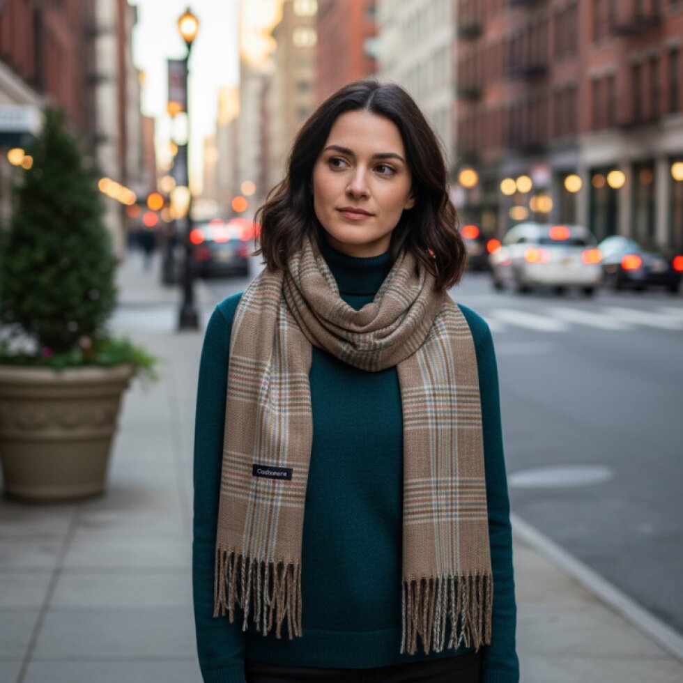 Luxusní Kašmírová Kostkovaná Šála 180 x 65 cm