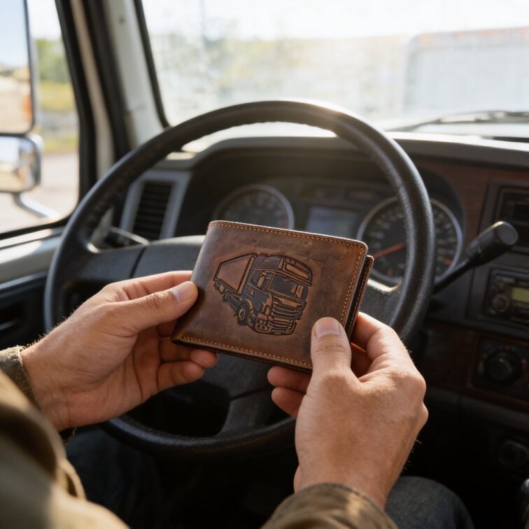 Pánská kožená peněženka hnědá s motivem Kamión