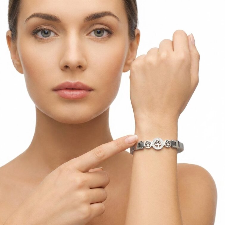 Dámský stříbrný náramek Strom života z chirurgické oceli SL656