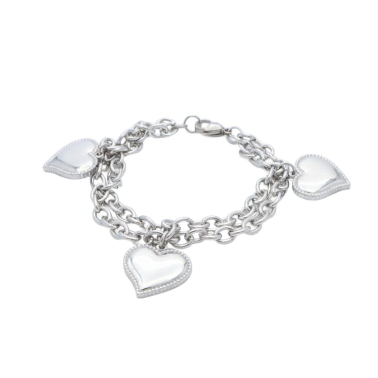 Elegantní dámský ocelový náramek se srdíčky