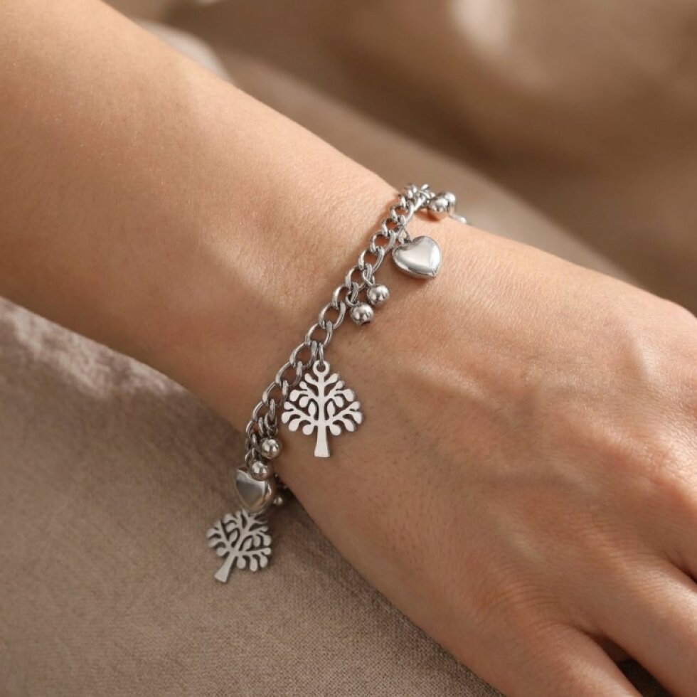 Elegantní Stříbrný Náramek se Stromem Života z Chirurgické Oceli