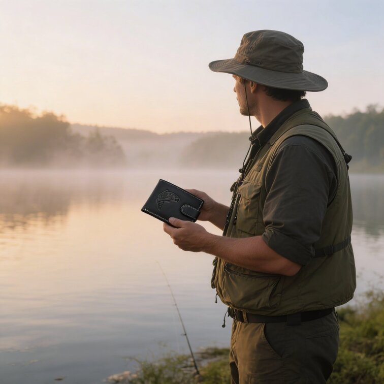Pánská kožená peněženka černá s motivem Kapra
