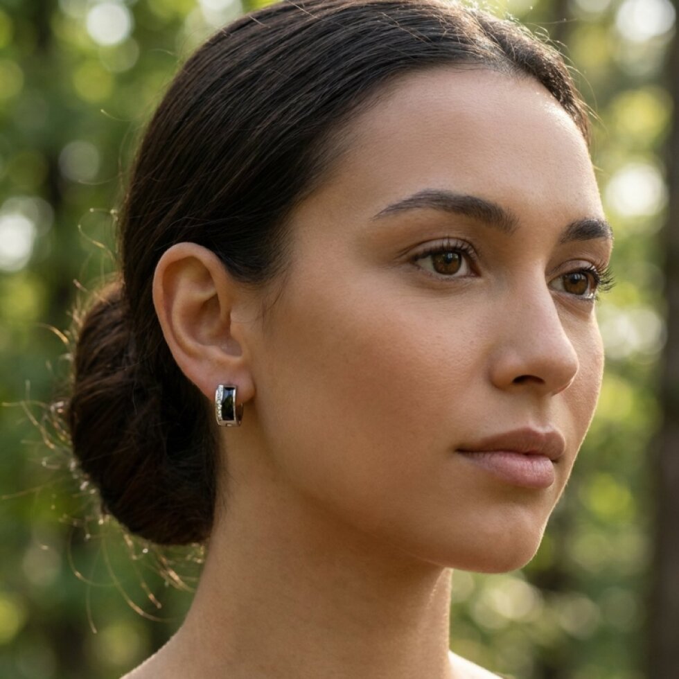 Elegantní ocelové náušnice se skleněným proužkem a krystalky