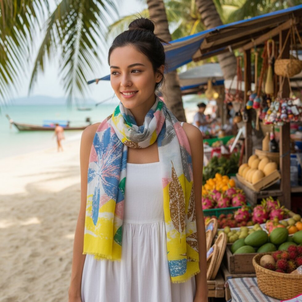 Dámská šála Rozária: Květinový vzor, 180x90 cm, Bavlna a Viskóza