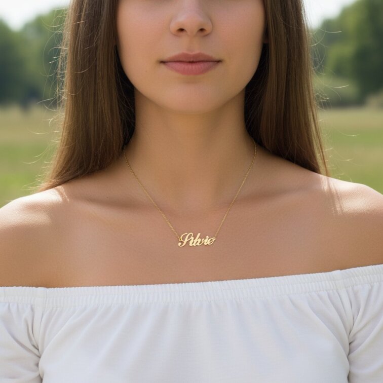 Řetízek z oceli se jménem Silvie zlatá ocel