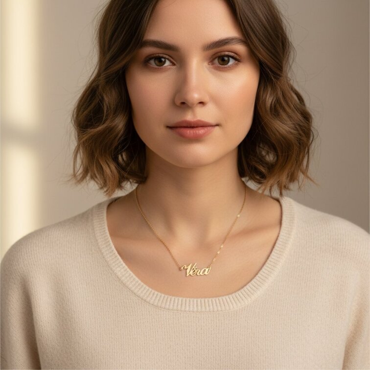 Řetízek z oceli se jménem Věra zlatá ocel