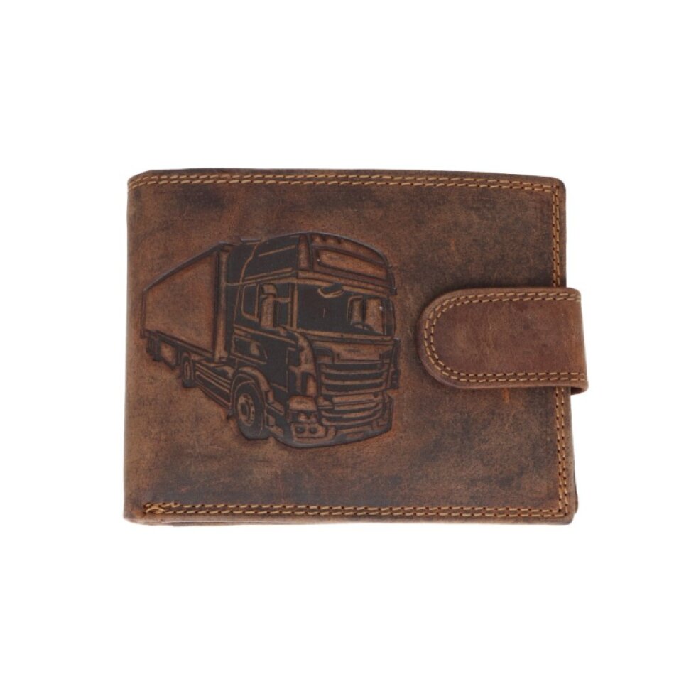 Pánská kožená peněženka hnědá s motivem Kamión