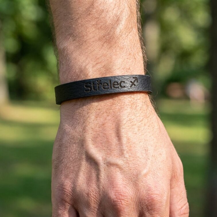 Pánský kožený náramek černý se znamením Střelec