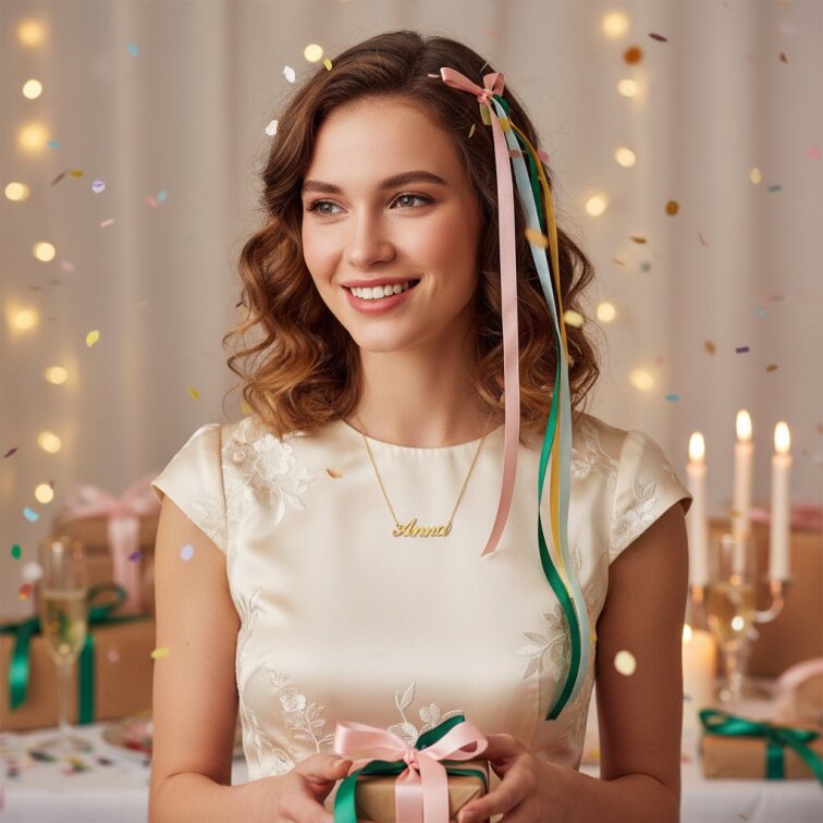 Řetízek z oceli se jménem Anna zlatá ocel