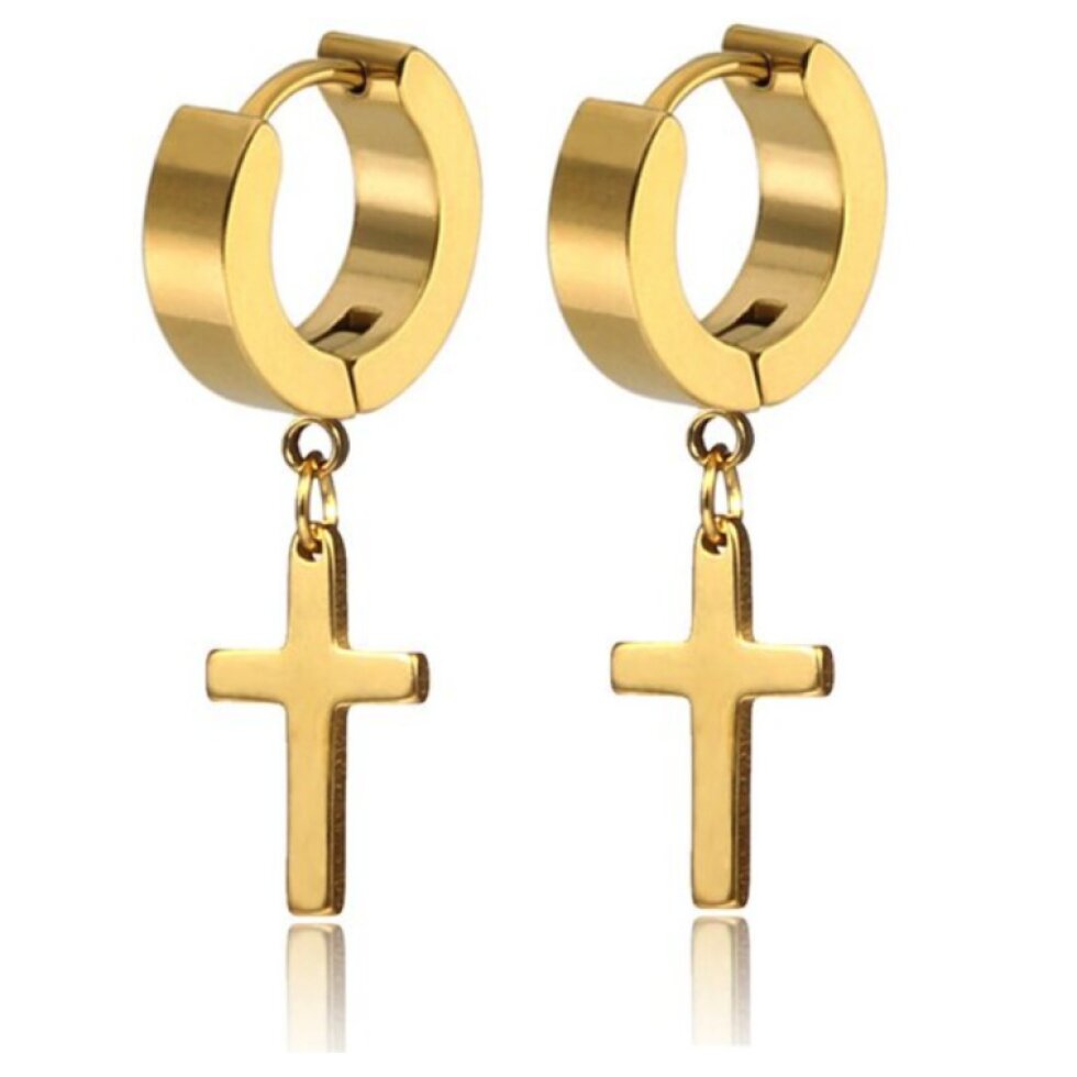 Náušnice z oceli s křížkem 10x15 mm Gold