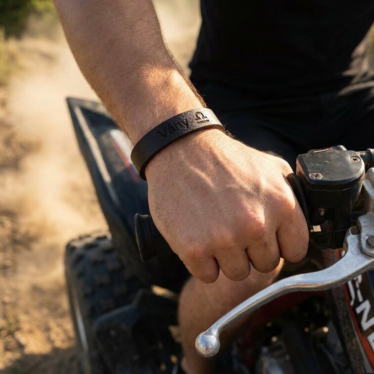 Pánský kožený náramek hnědý se znamením Váhy