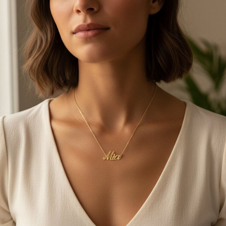 Řetízek z oceli se jménem Mia zlatá ocel