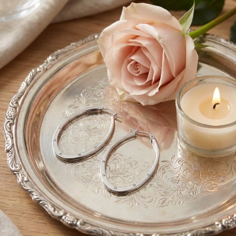 Náušnice oválné kruhy stříbrné z oceli 3,3 cm