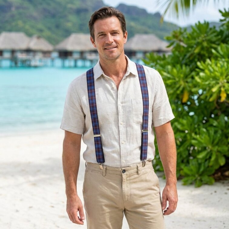 Kšandy pánské, modro - červené káro MB2034