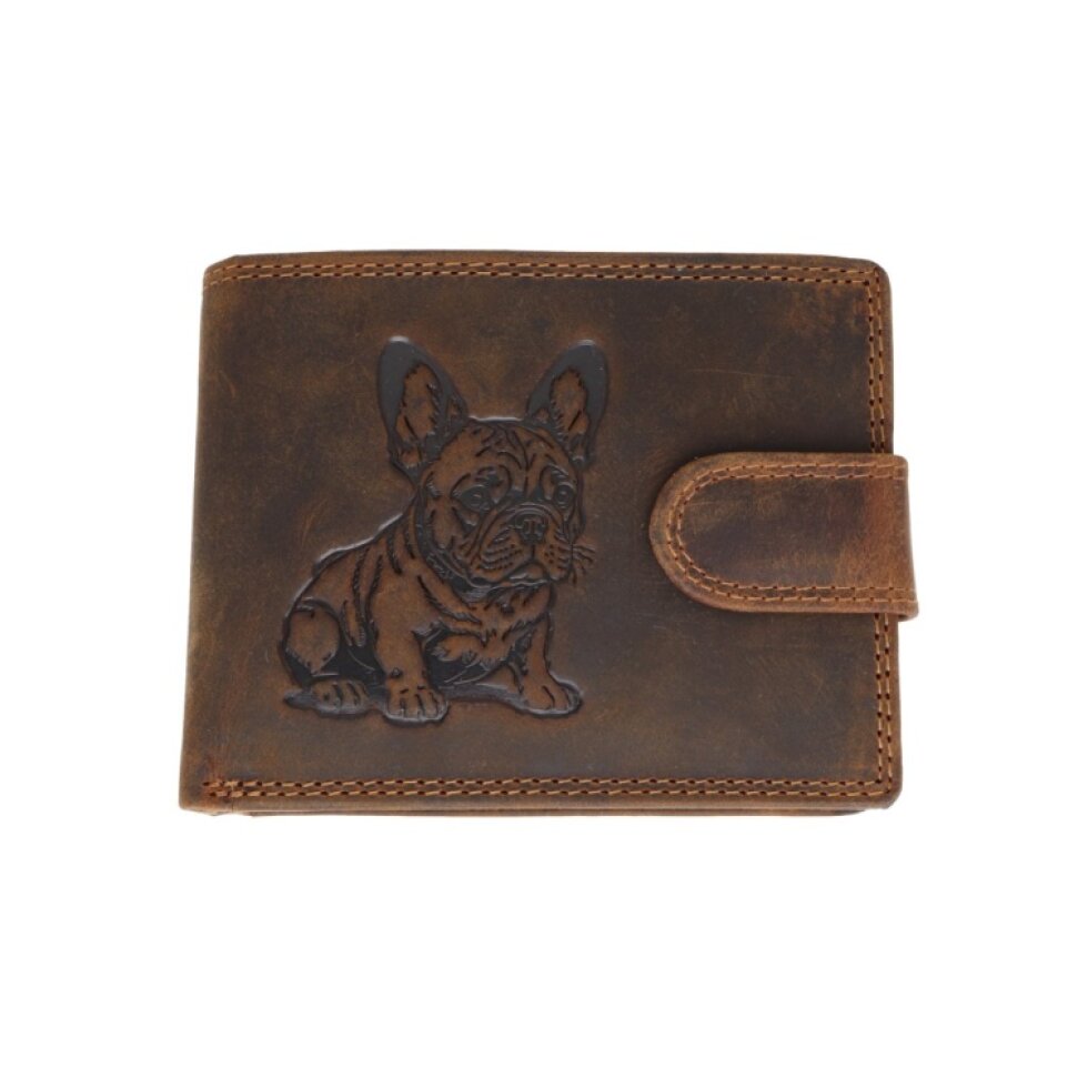 Pánská kožená peněženka hnědá s motivem Buldočka
