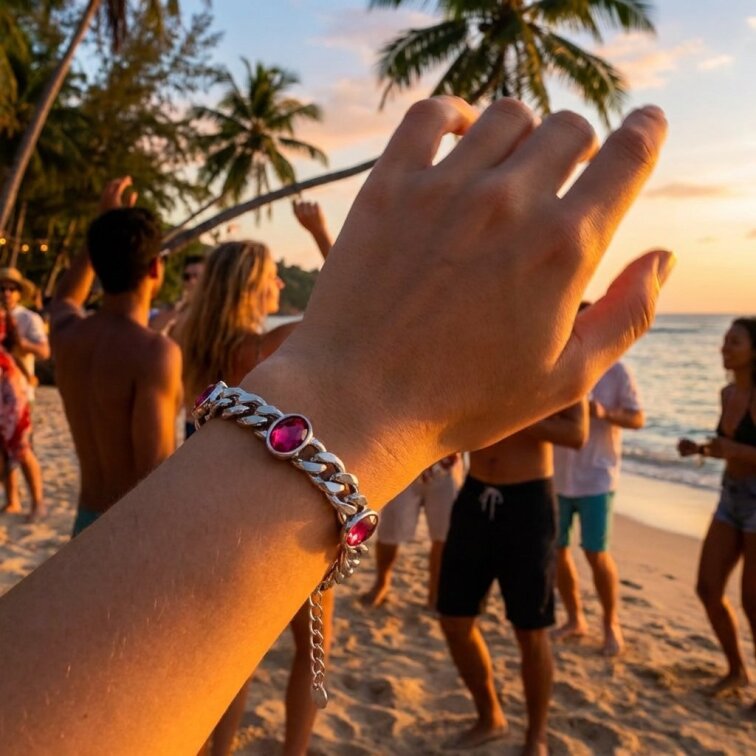 Dámský náramek stříbrný z chirurgické oceli růžový Pebbles