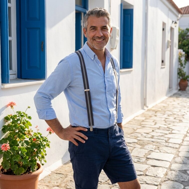 Kšandy pánské, šedé pruhované MB2049