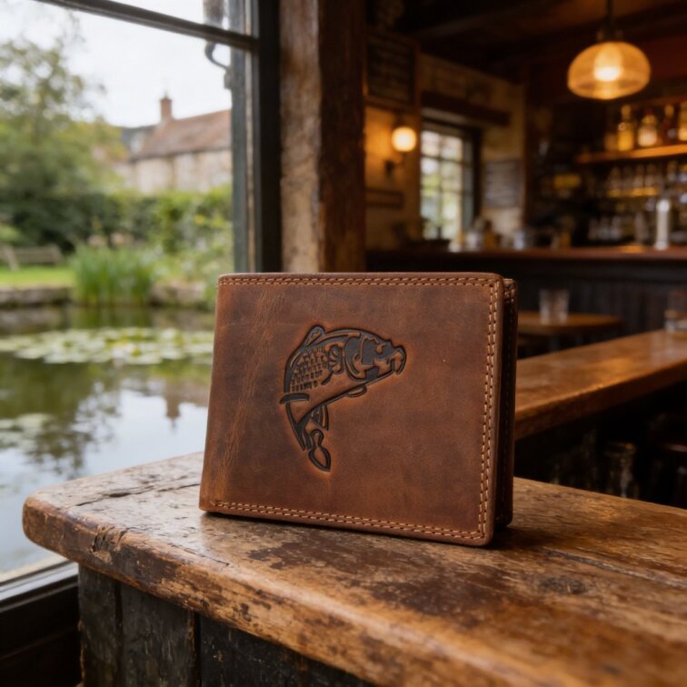 Pánská kožená peněženka hnědá s motivem Kapra