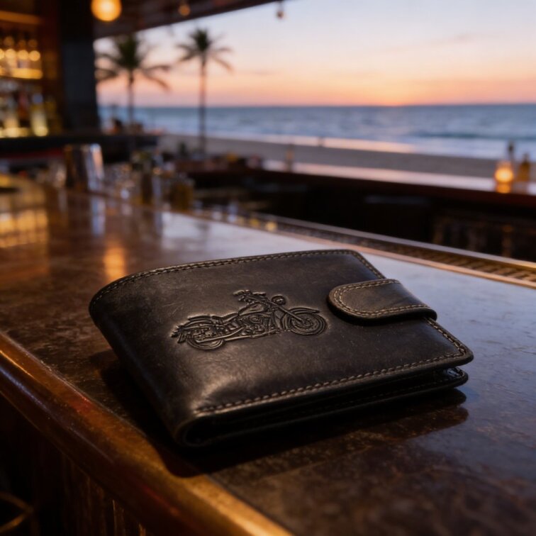 Pánská kožená peněženka černá s motivem Motorka