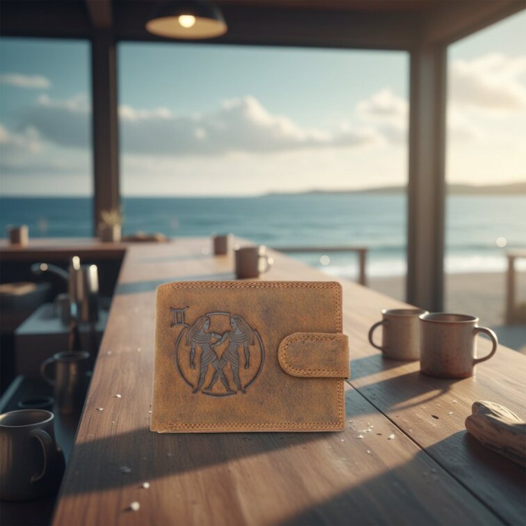 Pánská kožená peněženka se znamením Blíženci