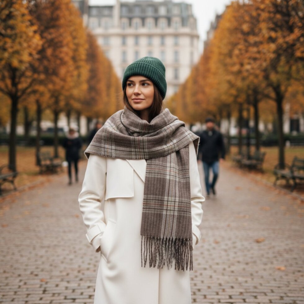 Luxusní Kašmírová Kostkovaná Šála s Třásněmi 180x65 cm