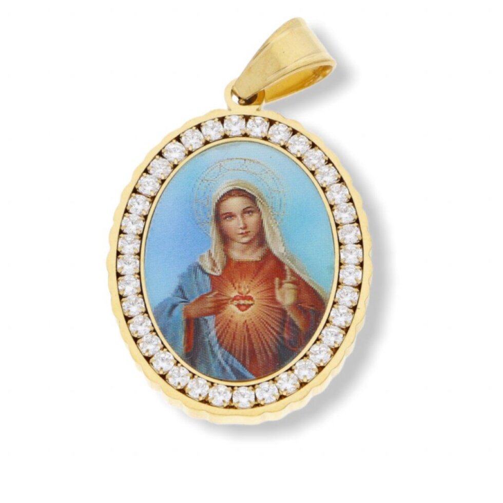 Přívěsek Madonka Gold 19 s Krystalky - Chirurgická Ocel