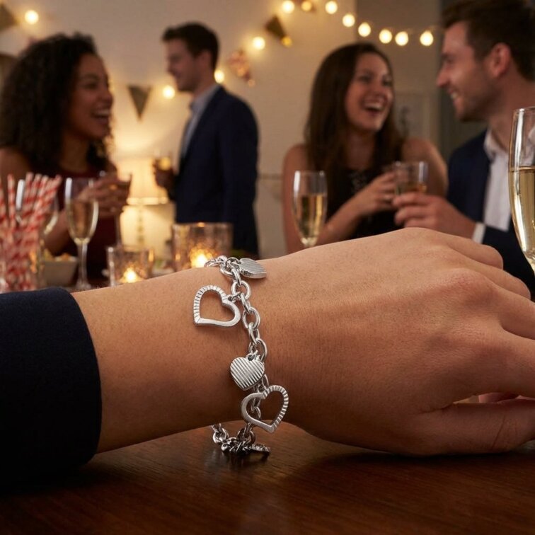 Stříbrný náramek z chirurgické oceli srdíčka, univerzální velikost