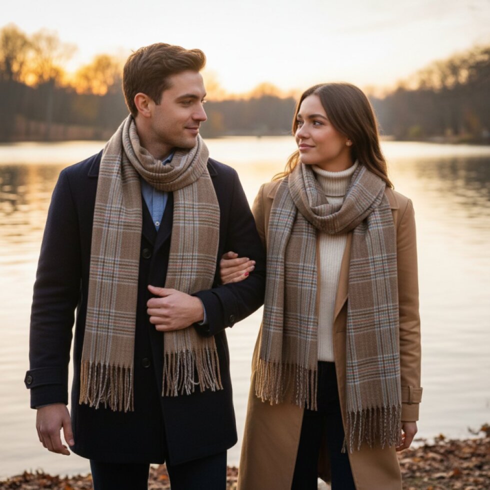 Luxusní Kašmírová Kostkovaná Šála 180 x 65 cm