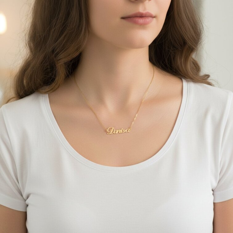 Řetízek z oceli se jménem Denisa zlatá ocel
