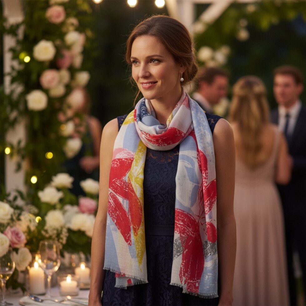 Rozária-wa-155 Dámská šatka s květinovým vzorem 180x90 cm