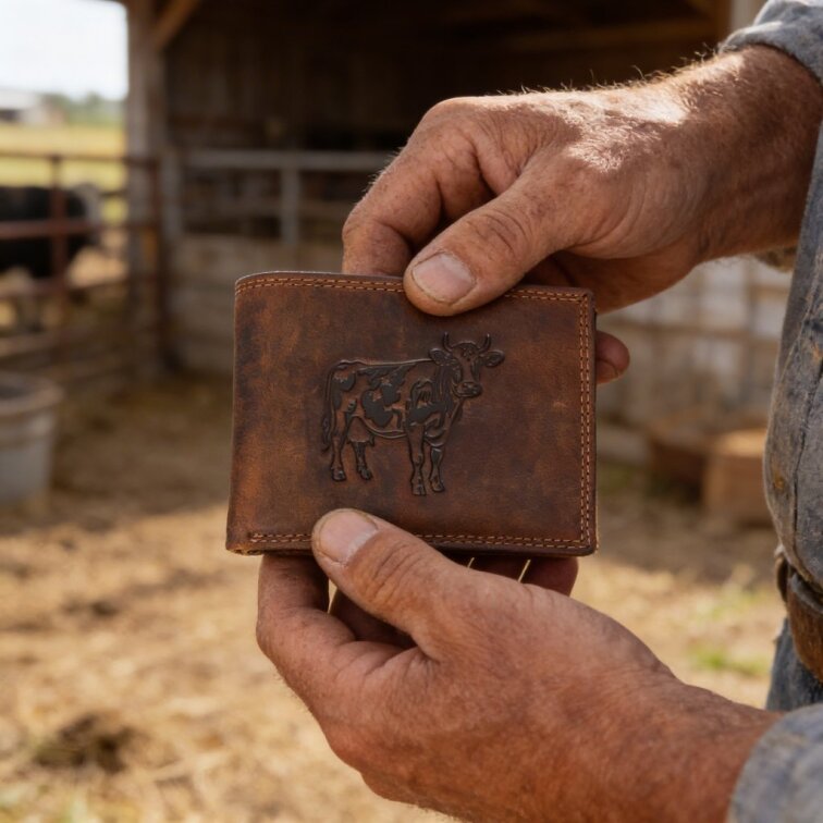 Pánská kožená peněženka hnědá s motivem Kravičky