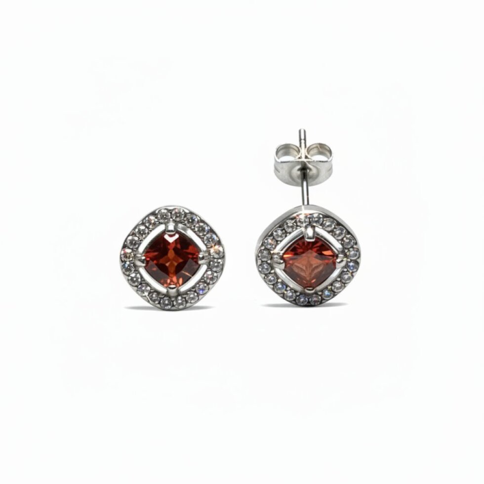 Ocelové náušnice s červeným zirkonem Nerina-EW 322
