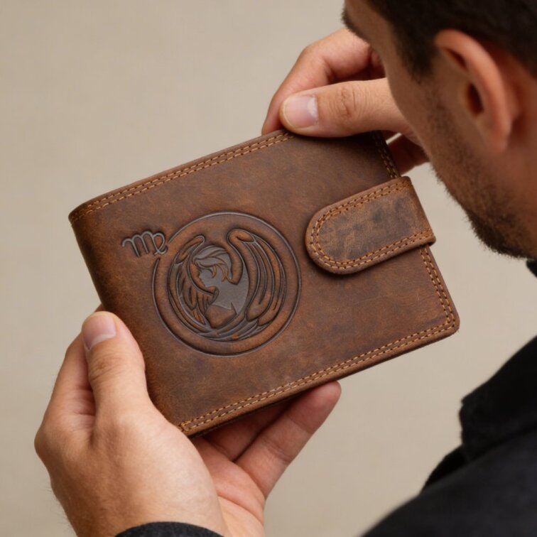 Pánská kožená peněženka se znamením Panna