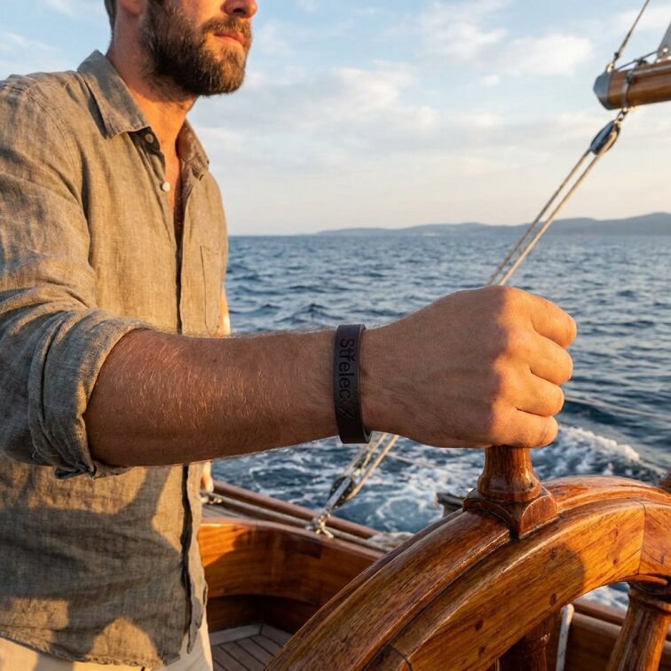 Pánský kožený náramek hnědý se znamením Střelec