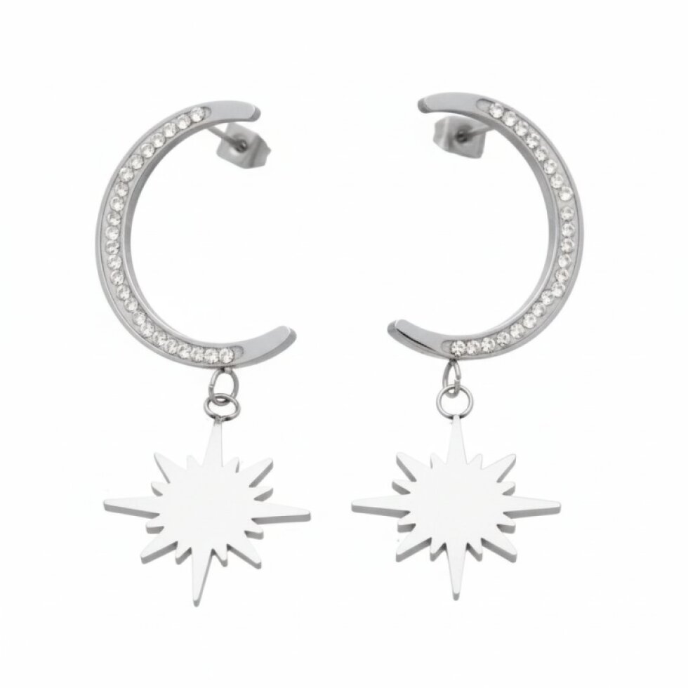 Elegantní náušnice Měsíc a Hvězda s třpytivými zirkony