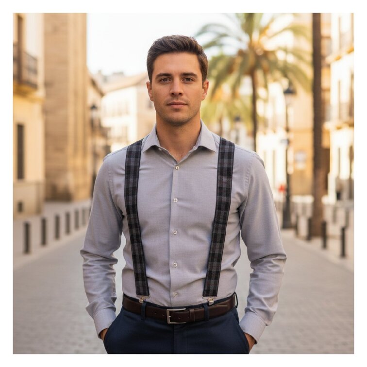 Kšandy pánské, černo - šedé káro MB2041