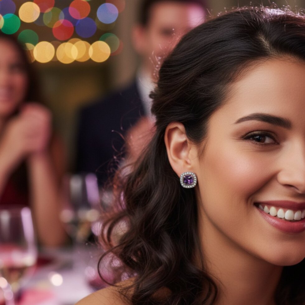 Ocelové náušnice Nerina s fialovými zirkony - EW 323