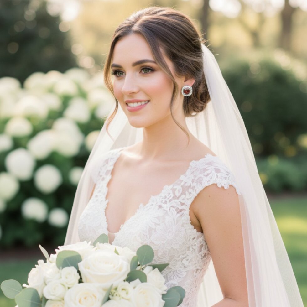 Ocelové náušnice s červeným zirkonem Nerina-EW 322