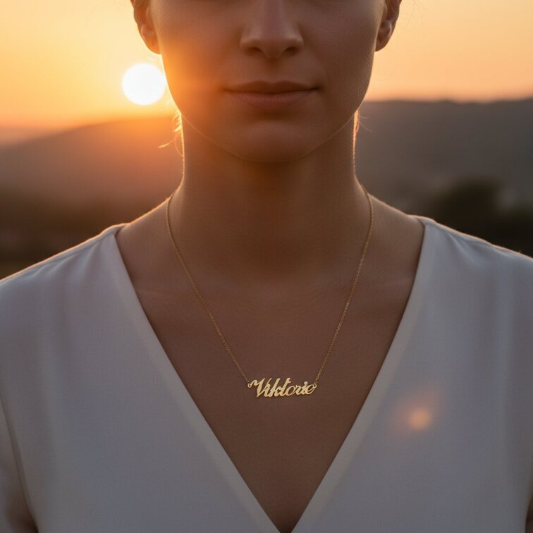 Řetízek z oceli se jménem Viktorie zlatá ocel