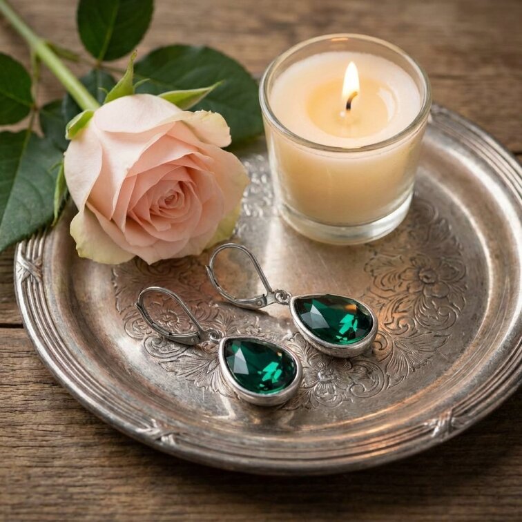 Green náušnice slzy z chirurgické oceli SL667