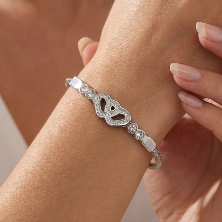 Náramek z chirurgické oceli srdíčka SL384